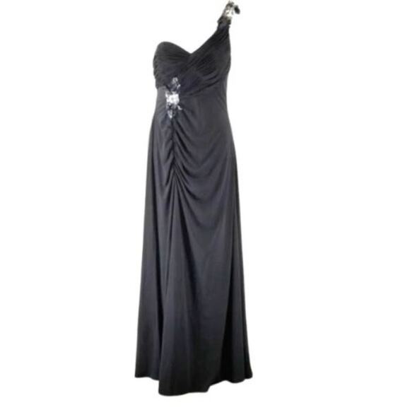 Hailey Adrianna Papell Black Sequin One Shoulder Black Dress Formal Maxi Evening - Picture 1 of 5